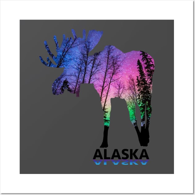 Alaskan northern lights moose Wall Art by ACGraphics